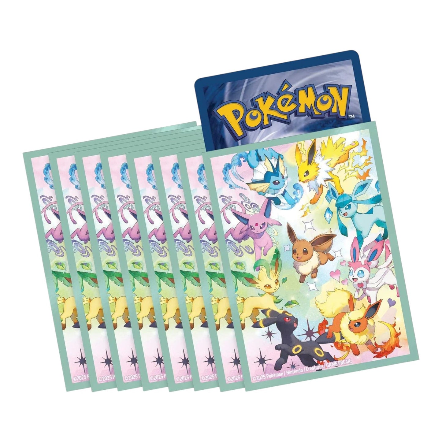 RichRevived Pokémon TCG Prismatic Evolutions card sleeves featuring Eevee and its evolutions in a pastel art style.