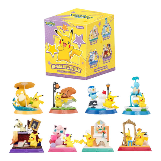 RichRevived Pokémon Pikachu and Friend blind box packaging with eight collectible miniature figures featuring Pikachu.