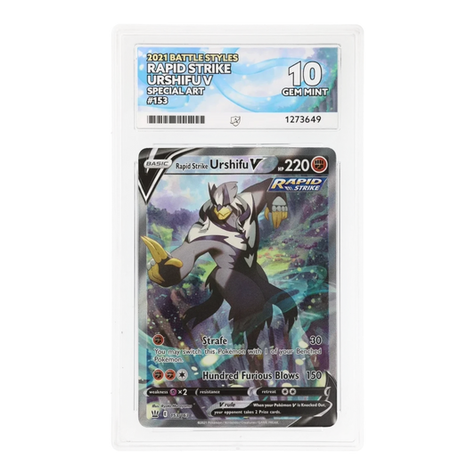 RichRevived graded Rapid Strike Urshifu V 153/163 special art Pokémon card in an ACE 10 Gem Mint protective slab