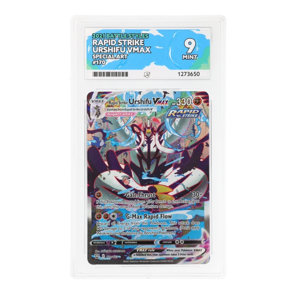 RichRevived graded ACE 9 Mint Rapid Strike Urshifu VMAX 170/163 special art Pokemon card in a protective slab.