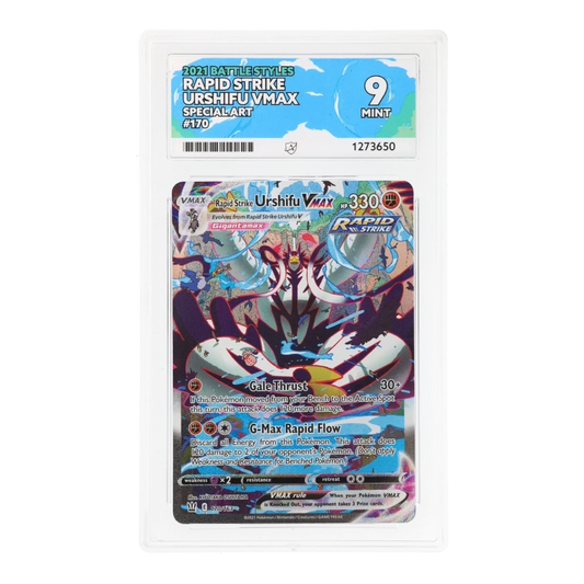 RichRevived graded ACE 9 Mint Rapid Strike Urshifu VMAX 170/163 special art Pokemon card in a protective slab.