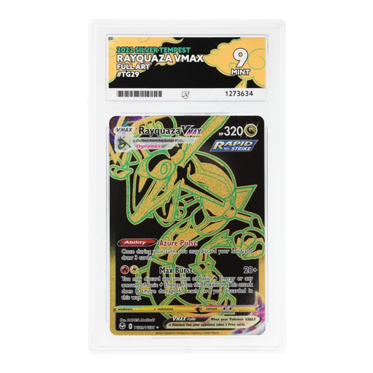 RichRevived graded Rayquaza VMAX TG29 Full Art card from Silver Tempest in an ACE 9 Mint slab