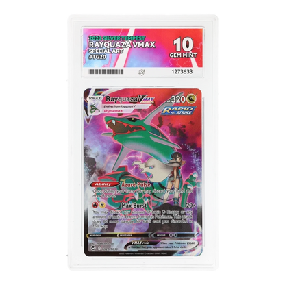 RichRevived Rayquaza VMAX TG20 Silver Tempest special art Pokemon card in an ACE 10 Gem Mint graded slab
