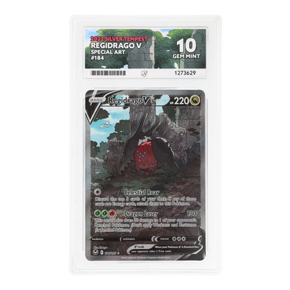 RichRevived Regidrago V 184/195 Special Art Silver Tempest ACE 10 Gem Mint graded Pokemon trading card in a slab