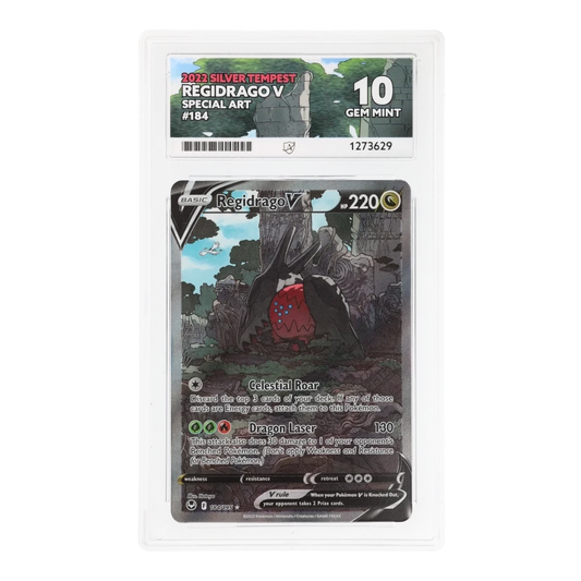 RichRevived Regidrago V 184/195 Special Art Silver Tempest ACE 10 Gem Mint graded Pokemon trading card in a slab