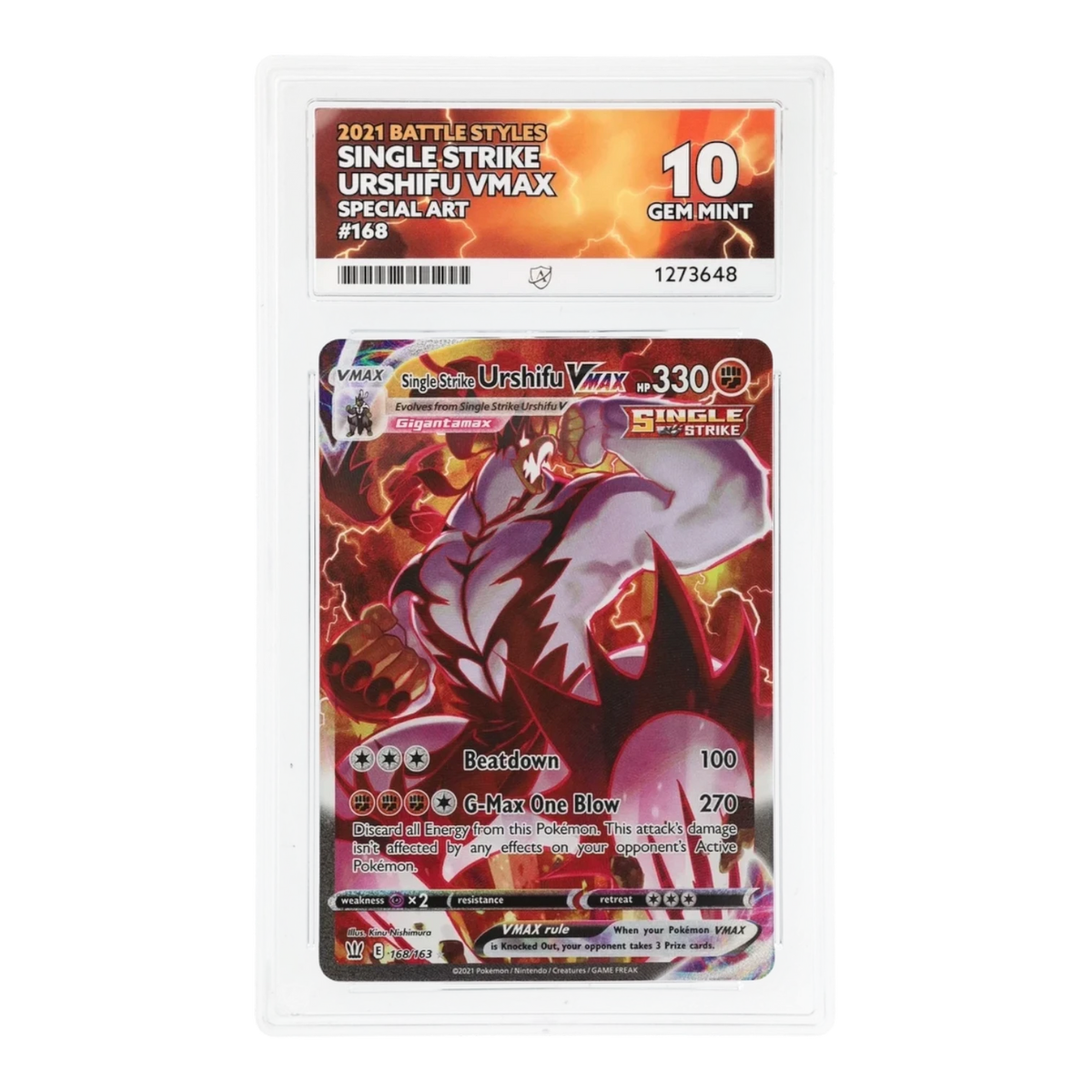 RichRevived ACE 10 Gem Mint graded Single Strike Urshifu VMAX 168/163 special art Pokemon card from Battle Styles