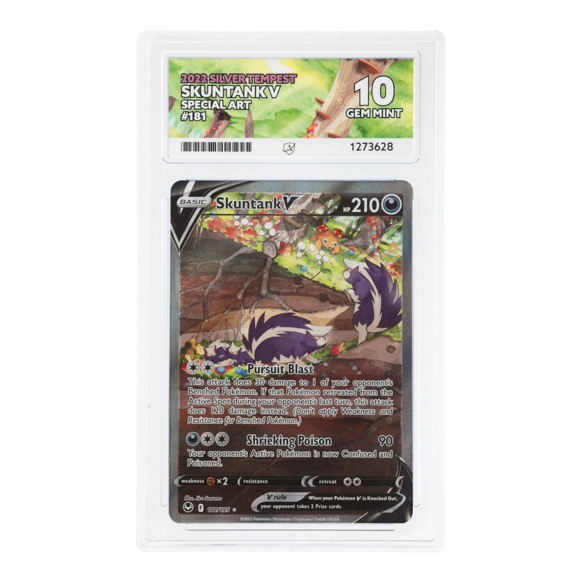 RichRevived graded Skuntank V 181/195 Special Art card from Silver Tempest in an ACE 10 Gem Mint plastic slab