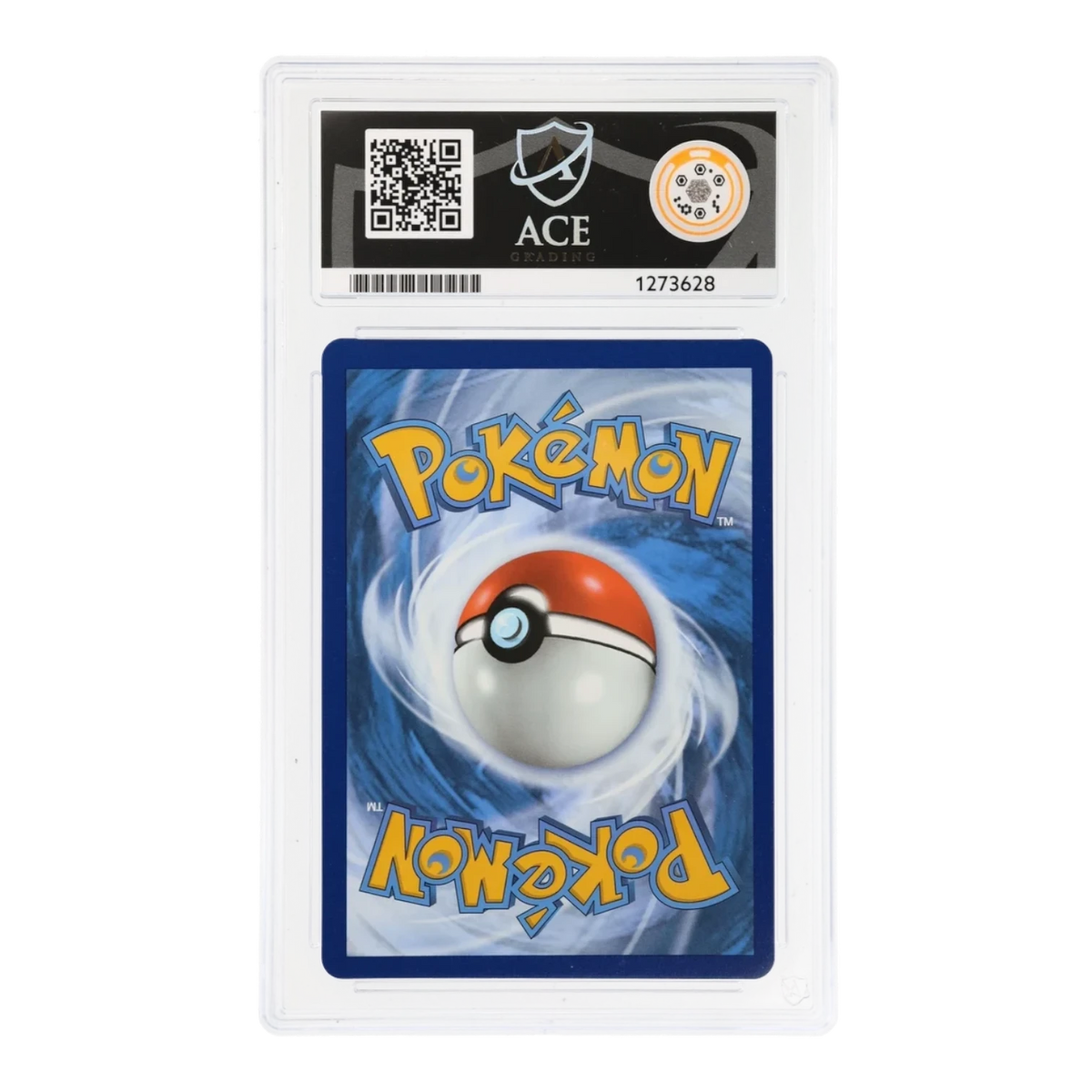 RichRevived ACE 10 Gem Mint graded Pokemon card back view showing the classic blue swirl design in a protective slab