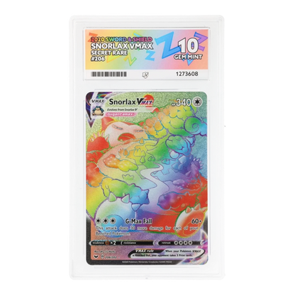 RichRevived Snorlax VMAX 206/202 rainbow secret rare Pokémon card in an ACE 10 Gem Mint graded slab