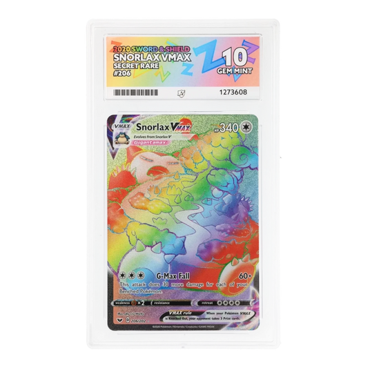 RichRevived Snorlax VMAX 206/202 rainbow secret rare Pokémon card in an ACE 10 Gem Mint graded slab