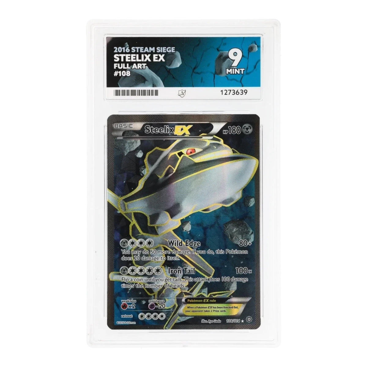RichRevived Steelix EX 108/114 Full Art Steam Siege Pokemon card graded ACE 9 Mint in a protective plastic slab