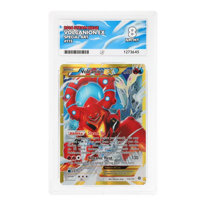 RichRevived Volcanion EX 115/114 Special Art Steam Siege card in an ACE 8 NM-MT graded protective slab