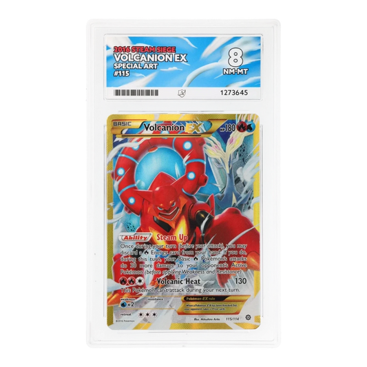 RichRevived Volcanion EX 115/114 Special Art Steam Siege card in an ACE 8 NM-MT graded protective slab