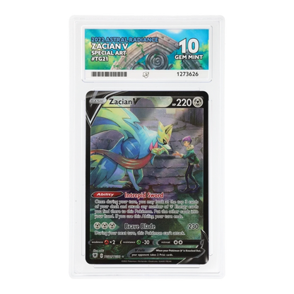 RichRevived graded Zacian V TG21 Special Art Pokemon card from Astral Radiance in an ACE 10 Gem Mint slab