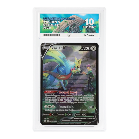 RichRevived graded Zacian V TG21 Special Art Pokemon card from Astral Radiance in an ACE 10 Gem Mint slab